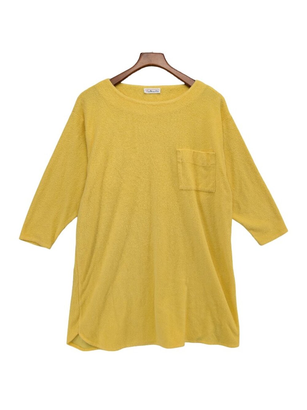 Vtg Talbots Terry Cloth Swim Cover Up Womens Yellow 3/4 Sleeve Pocket Size L